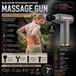 Масажер м’язовий ручний Massage Gun Акумуляторний перкусійний Масажний 4 насадки для рук ніг шиї