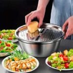Багатофункціональний кухонний набір із неіржавкої сталі 3 в 1 Metal Basket Cutter Миска друшляк і тертка – фото 7