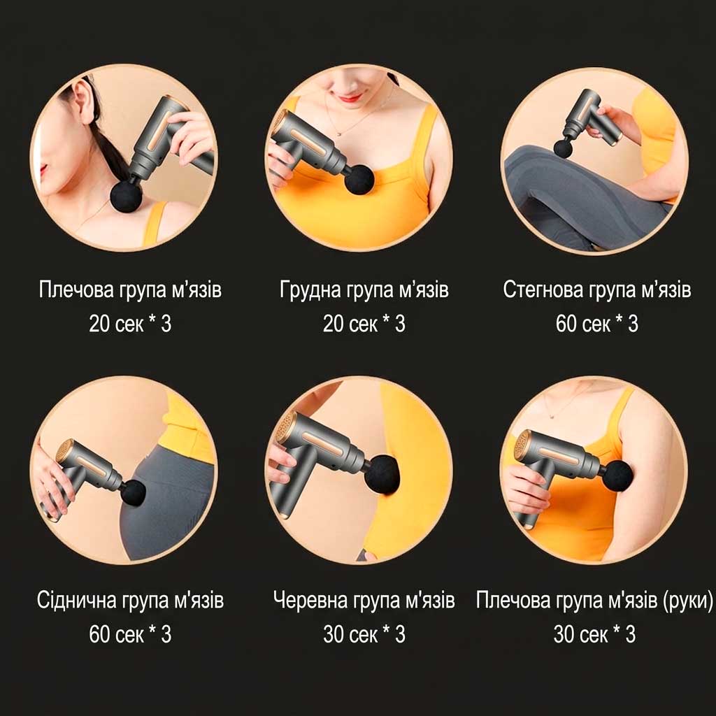 Масажер м’язовий ручний Massage Gun Акумуляторний перкусійний Масажний 4 насадки для рук ніг шиї