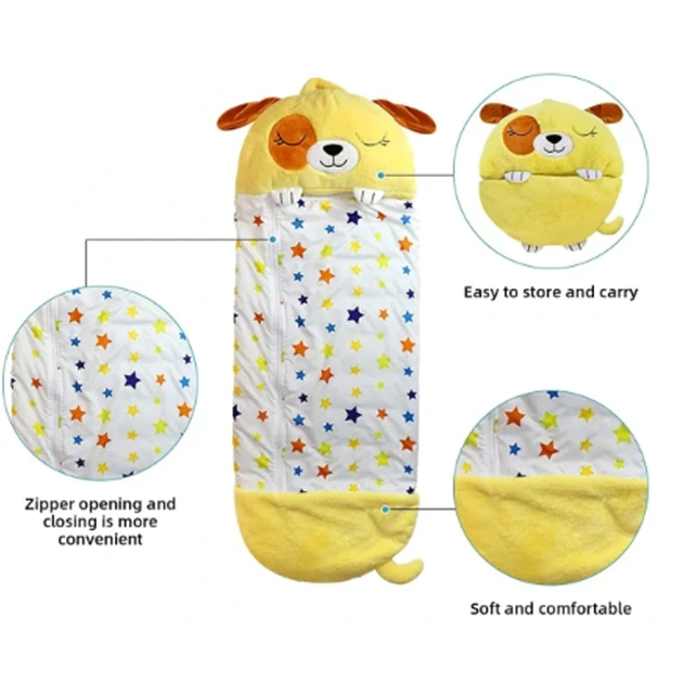 Дитячий спальний мішок на блискавці 3 в 1 вбудована подушка 130 см цуценя жовте Baby sleeping bag Size S – фото 3