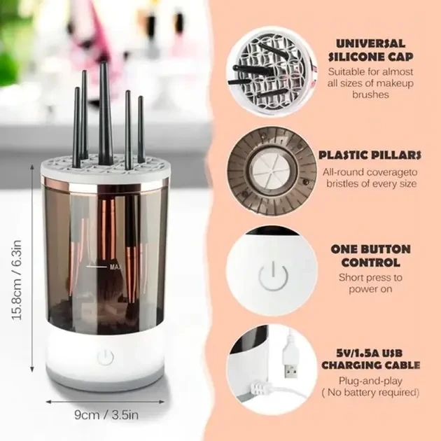 Портативний автоматичний очисник пензлів для макіяжу Makeup Brush Cleaner USB Білий RD-1805 – фото 3