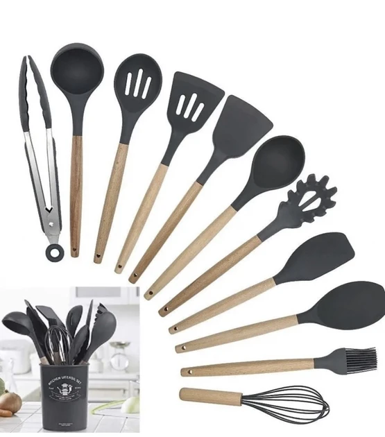 Силіконовий кухонний набір приладдя Kitchen stuff 12 предметів BLACK – фото 6