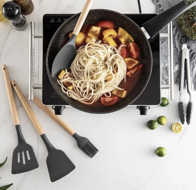 Силіконовий кухонний набір приладдя Kitchen stuff 12 предметів BLACK – фото 7