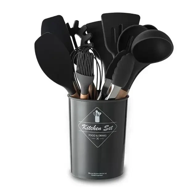 Силіконовий кухонний набір приладдя Kitchen stuff 12 предметів BLACK – фото 1