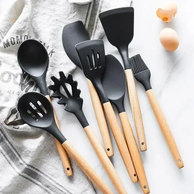 Силіконовий кухонний набір приладдя Kitchen stuff 12 предметів BLACK – фото 2