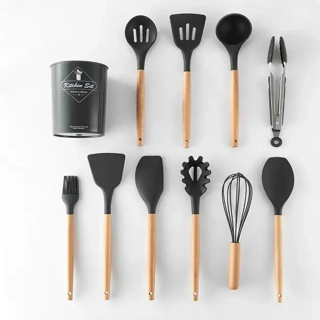 Силіконовий кухонний набір приладдя Kitchen stuff 12 предметів BLACK – фото 3