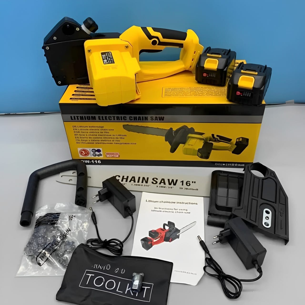 Акумуляторна ланцюгова пила Жовта 2 акумулятори 18 В, 16″ Electric SAW, Електропила на акумуляторі – фото 6