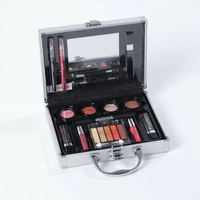 Набір декоративної косметики в алюмінієвому кейсі з дзеркалом Makeup set MC1488 Сріблястий – фото 8