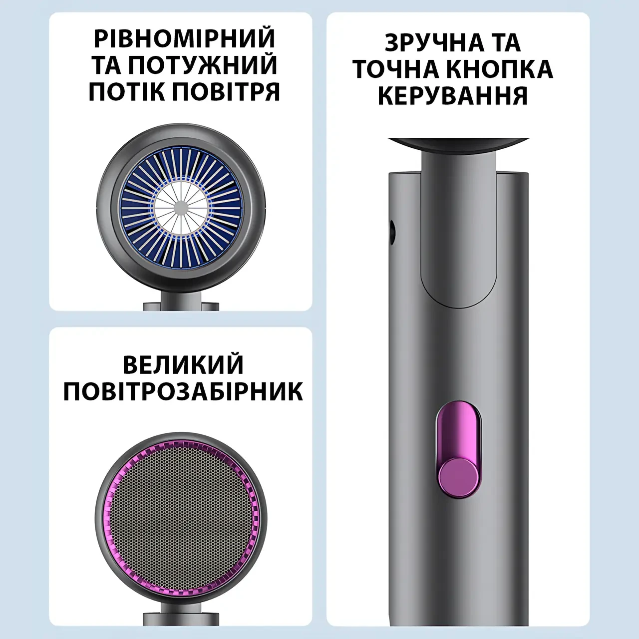 Фен для волосся складаний стайлер Air Blower LY-811, потужність 1800 Вт, 3 швидкості, іонізація, сірий – фото 8