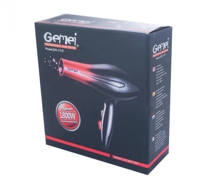 Професійний фен для волосся Gemei GM-1719 2 швидкості 3 режими нагрівання холодного обдування 1800 Вт – фото 3