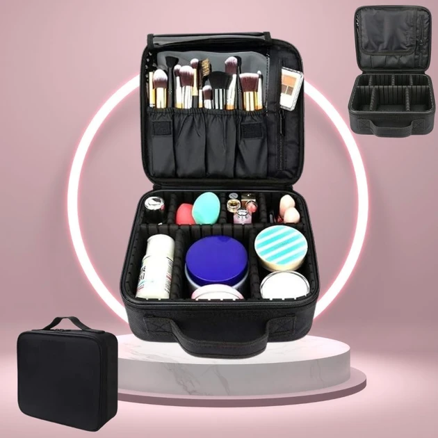 Косметичка органайзер зі знімними перегородками дорожній портативний б'юті кейс із ручкою MA-454