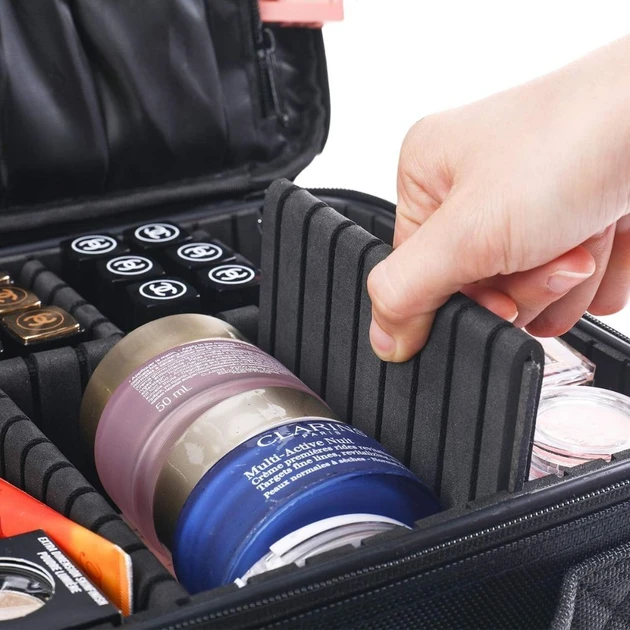 Косметичка органайзер зі знімними перегородками дорожній портативний б’юті кейс із ручкою MA-454 – фото 6