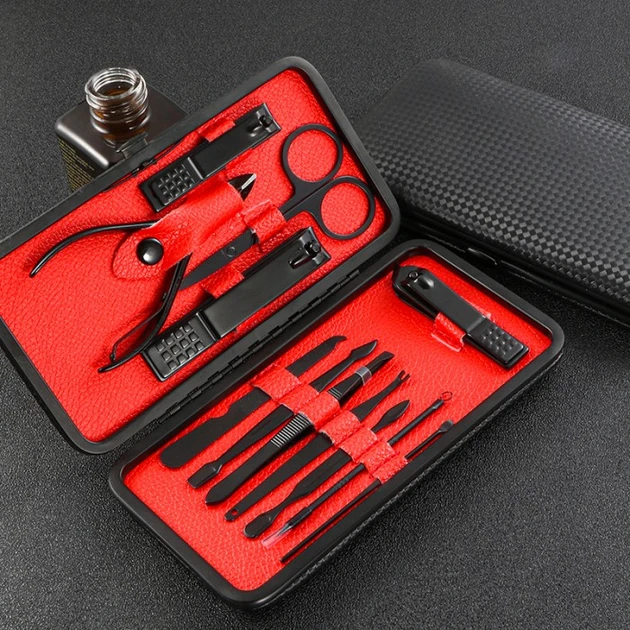 Манікюрний набір з 12 предметів у чохлі Червоний Набір інструментів для манікюру та педикюру – фото 1