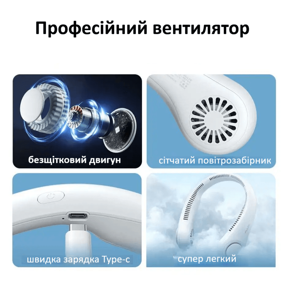 Мінівентилятор для шиї, безшумний спортивний вентилятор, NECK COOLER – фото 2