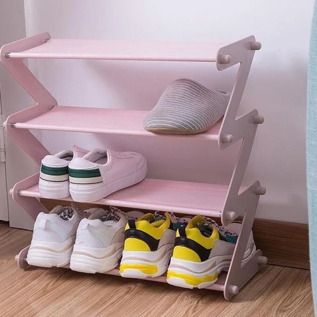 Полиця-стійка-органайзер для взуття на 4 полиці Shoe Rack Amazin рожева – фото 1