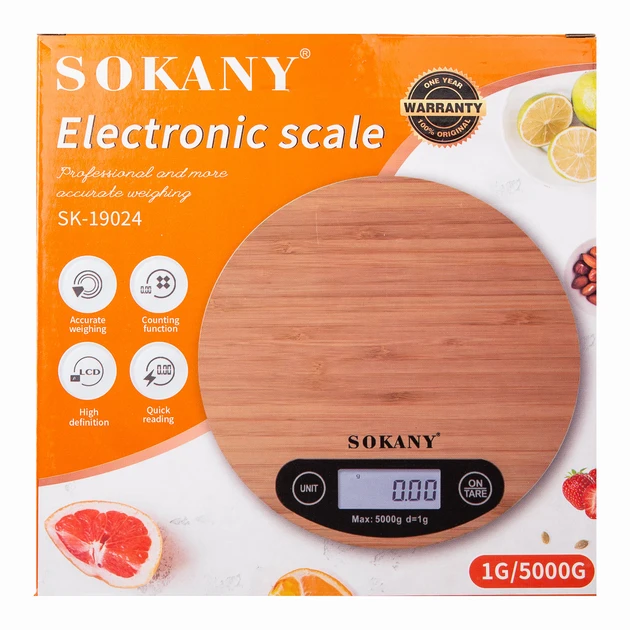 Ваги електронні кухонні до 5 кг Sokany SK-19024 харчові круглі настільні для кухні без чаші на батарейках – фото 4