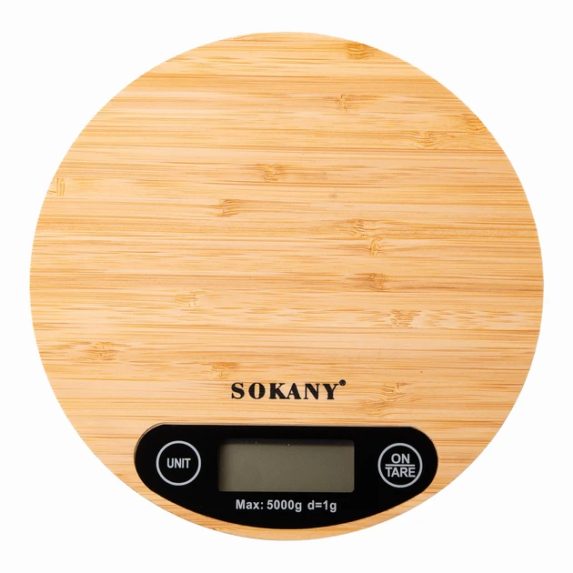 Ваги електронні кухонні до 5 кг Sokany SK-19024 харчові круглі настільні для кухні без чаші на батарейках – фото 1