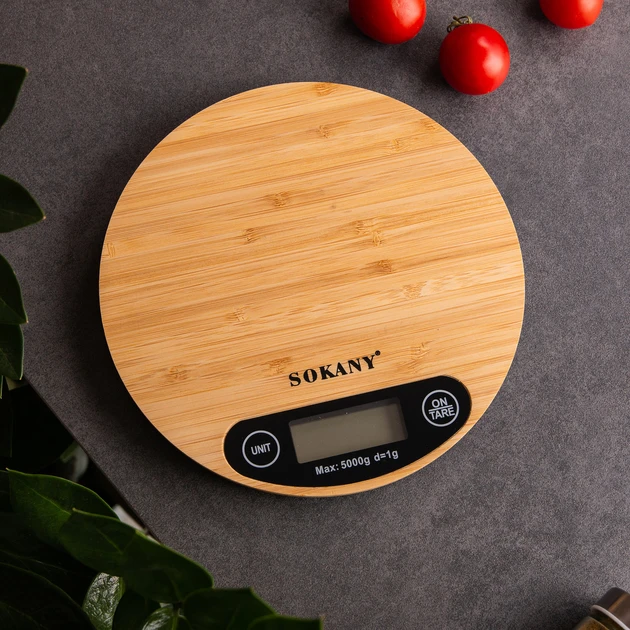 Ваги електронні кухонні до 5 кг Sokany SK-19024 харчові круглі настільні для кухні без чаші на батарейках