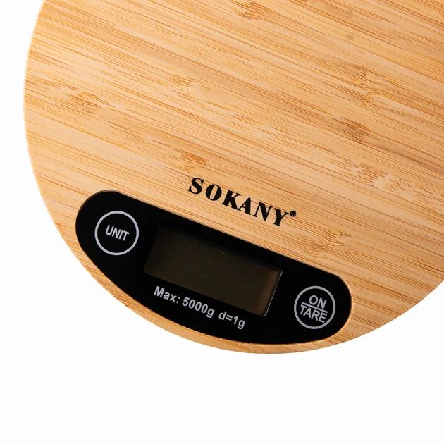 Ваги електронні кухонні до 5 кг Sokany SK-19024 харчові круглі настільні для кухні без чаші на батарейках – фото 2