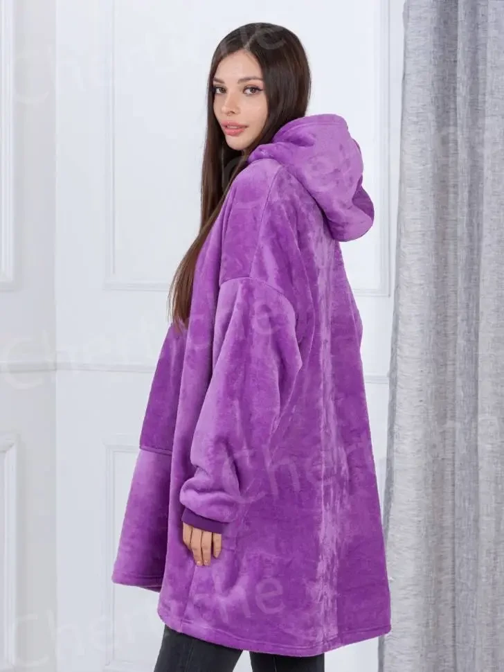 Толстовка — плед із капюшоном HUGGLE HOODIE — BLANKET Фіолетовий, Плед плюшевий, Тепле худі для дому – фото 5