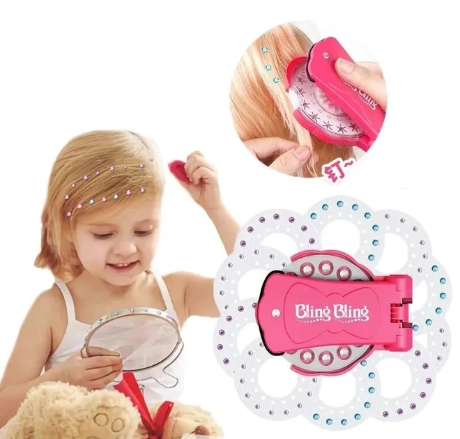 Стайлер для прикрашання волосся стразами/ степлер для дівчаток Magic “Sparkling Diamond” рожевий – фото 3