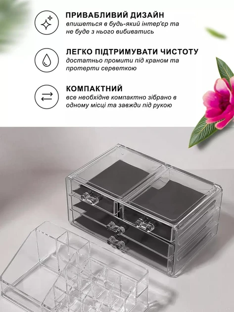 Органайзер підставка для косметики, канцелярії та рукоділля на 20 відділень настільний з 4 шухлядами Прозорий – фото 5
