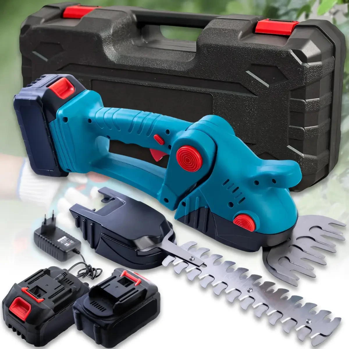 Акумуляторний кущоріз для догляду за садом з 2 АКБ 48 В і 2 насадками в кейсі