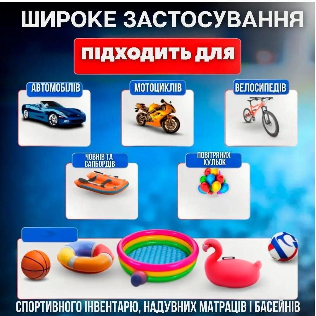 Автомобільний компресор 12 вольтів із ліхтарем і насадками для закачування шин, насос у машину від прикурювача – фото 2