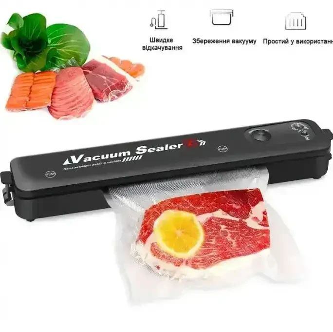 Вакуумний пакувальник для кухні чорний Вакууматор побутовий vacuum sealer Продуктовий вакуумний пакувальник для дому – фото 2