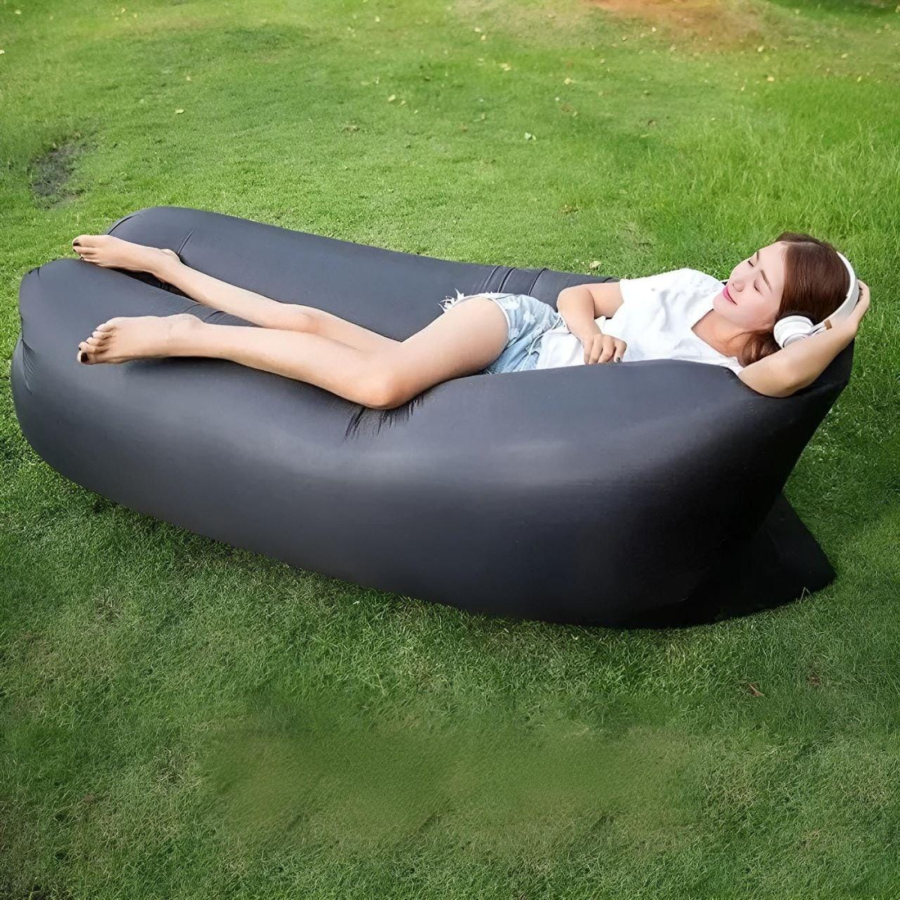 Ламзак Пляжний диван-мішок Чорний Надувний матрац (160х70 см) AIR SOFA CLOUD – фото 1