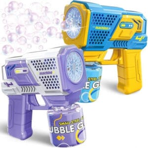 Іграшковий пістолет-бластер Bubble Gun P162 чорного кольору з круглим отвором для випуску бульбашок, розташований на світлому фоні.