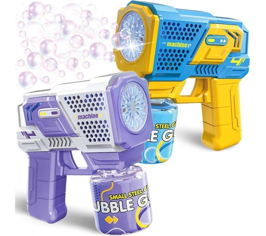 Іграшковий пістолет-бластер Bubble Gun P162 чорного кольору з круглим отвором для випуску бульбашок, розташований на світлому фоні.