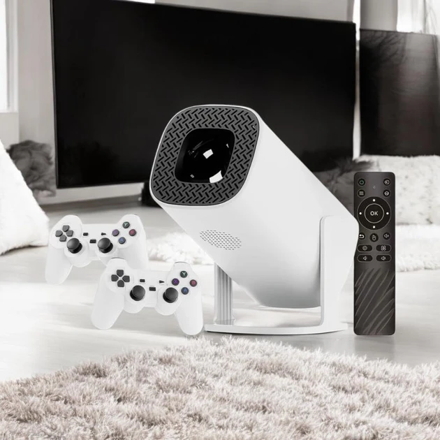 Проєктор відеоігровий із джойстиками + пульт керування Android Projector HA-199 Білий – фото 1