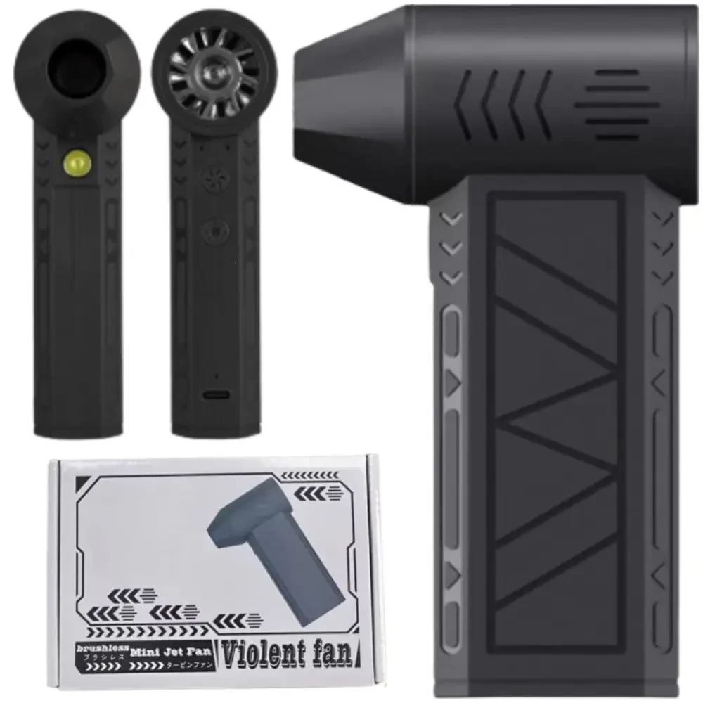 Чорний міні-турбовентилятор ZY7400-SE/PRO, компактний пристрій для подачі сильного повітряного потоку, з вихідним соплом, розташований на світлому фоні.