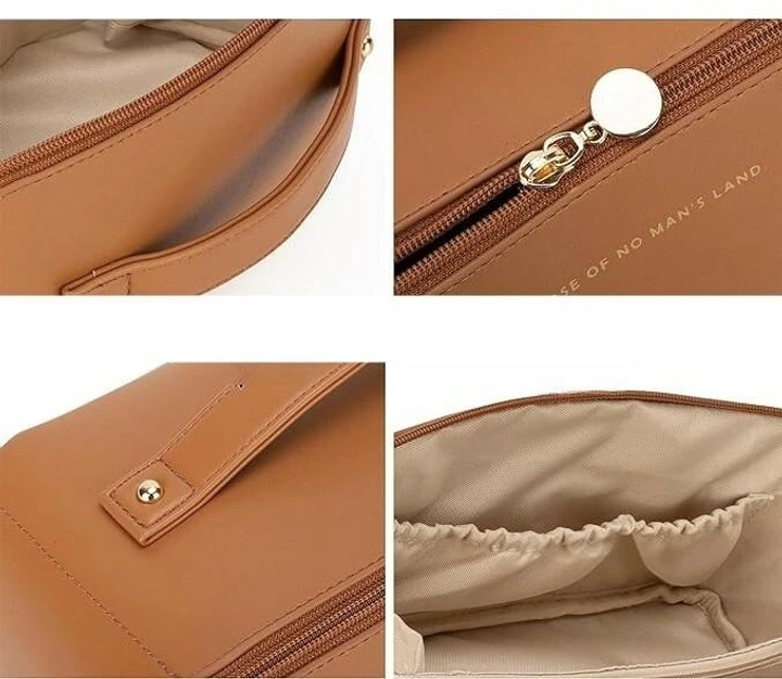 Містка косметичка з діагональною застібкою CosmyCase, коричнева – фото 4