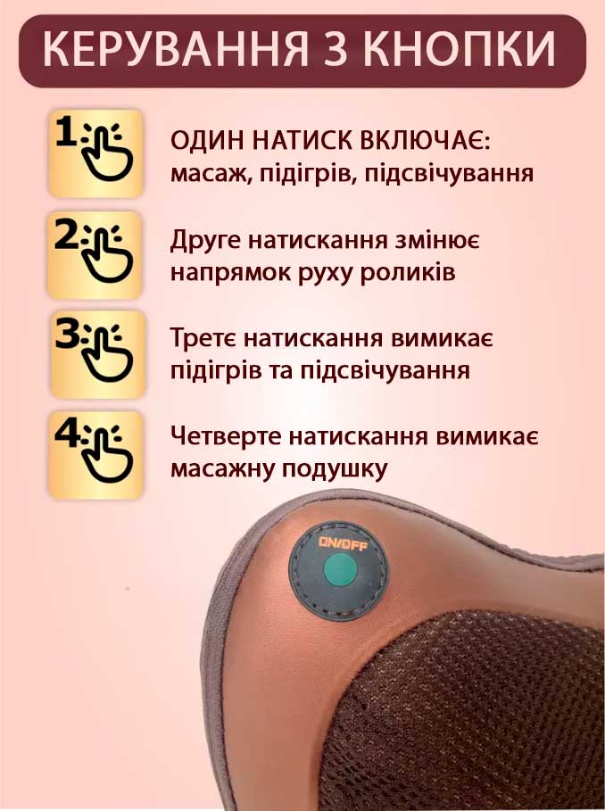 Керування Роликова масажна подушка для спини та шиї Massage pillow | масажна подушка | масажер із підігрівом