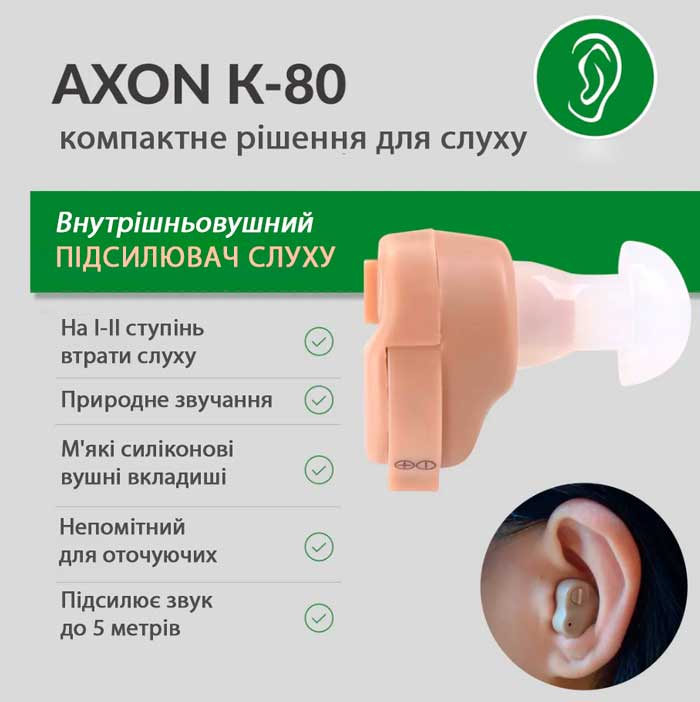 Преимущества Внутрішньовушний слуховий апарат підсилювач слуху Axon K-80 