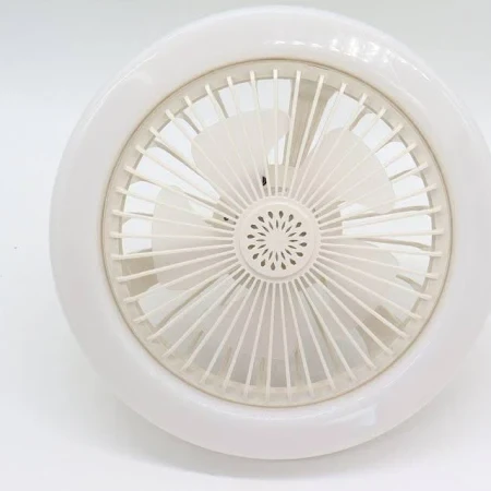 Лампа-вентилятор у патрон + пульт, CHP-006, Біла/LED люстра з вентилятором/Потовковий льод вентилятор