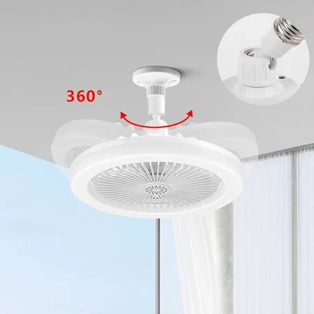 Лампа-вентилятор у патрон + пульт, CHP-006, Біла/LED люстра з вентилятором/Потовковий льод вентилятор