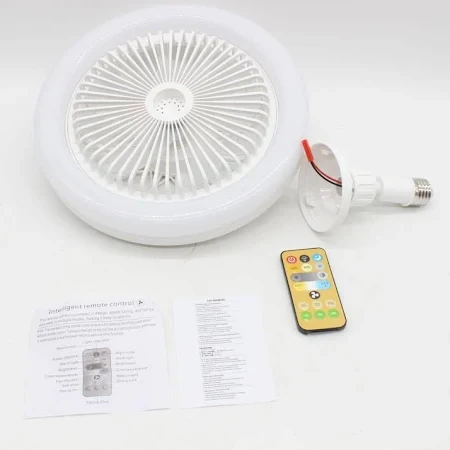 Лампа-вентилятор у патрон + пульт, CHP-006, Біла/LED люстра з вентилятором/Потовковий льод вентилятор