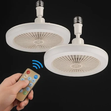 Лампа-вентилятор у патрон + пульт, CHP-006, Біла/LED люстра з вентилятором/Потовковий льод вентилятор