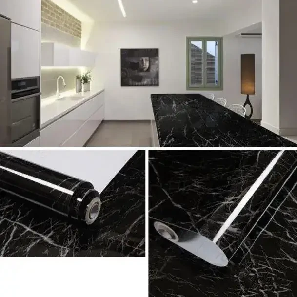 Самоклейна плівка 5 м Чорна Мармур для Кухні Kitchen Sticker Мармурова Наклейка 3 м на 60 см