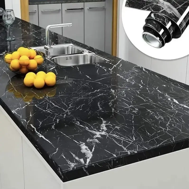 Самоклейна плівка 5 м Чорна Мармур для Кухні Kitchen Sticker Мармурова Наклейка 3 м на 60 см
