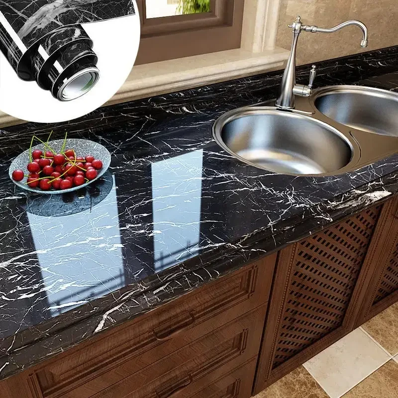 Самоклейна плівка 5 м Чорна Мармур для Кухні Kitchen Sticker Мармурова Наклейка 3 м на 60 см