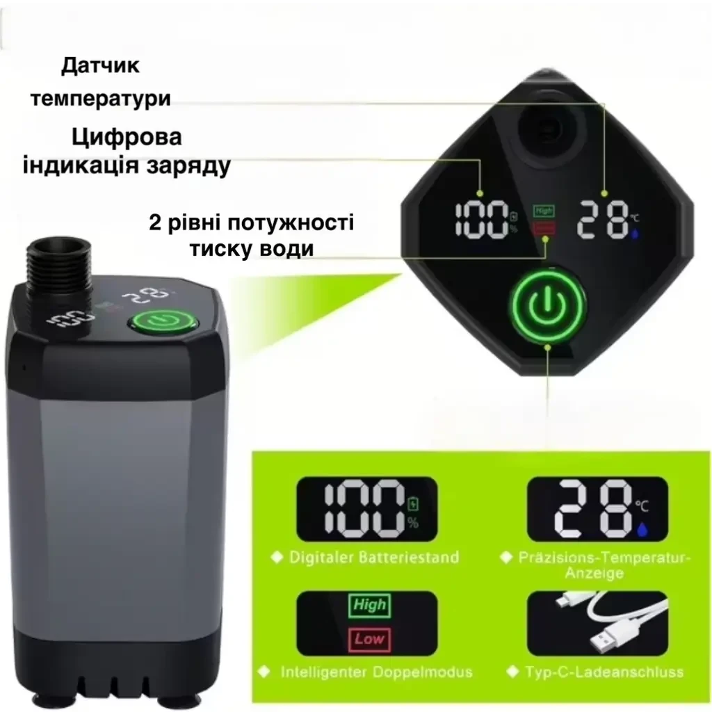 Портативний душ з насосом електричний 9000mAh польовий Lixada Похідний переносний душ для туризму та дому