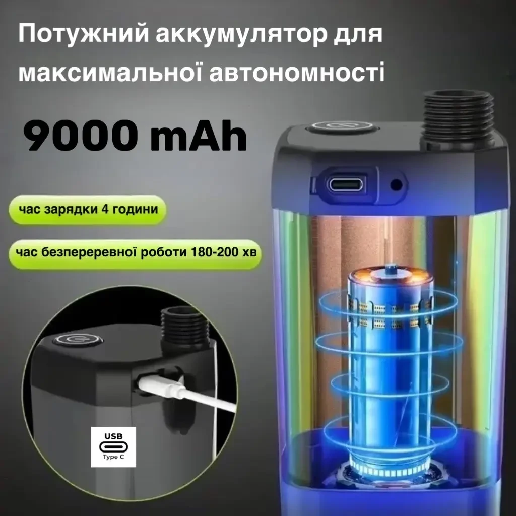 Портативний душ з насосом електричний 9000mAh польовий Lixada Похідний переносний душ для туризму та дому