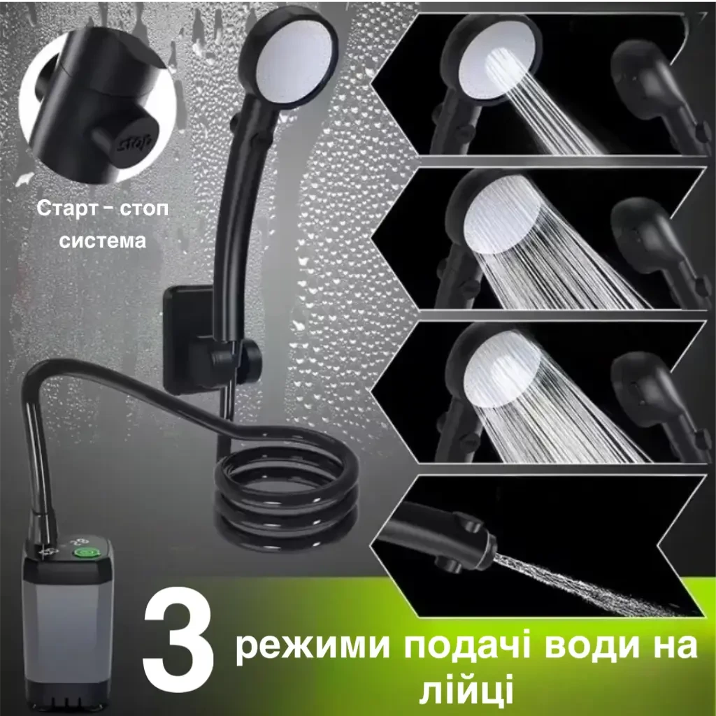 Портативний душ з насосом електричний 9000mAh польовий Lixada Похідний переносний душ для туризму та дому