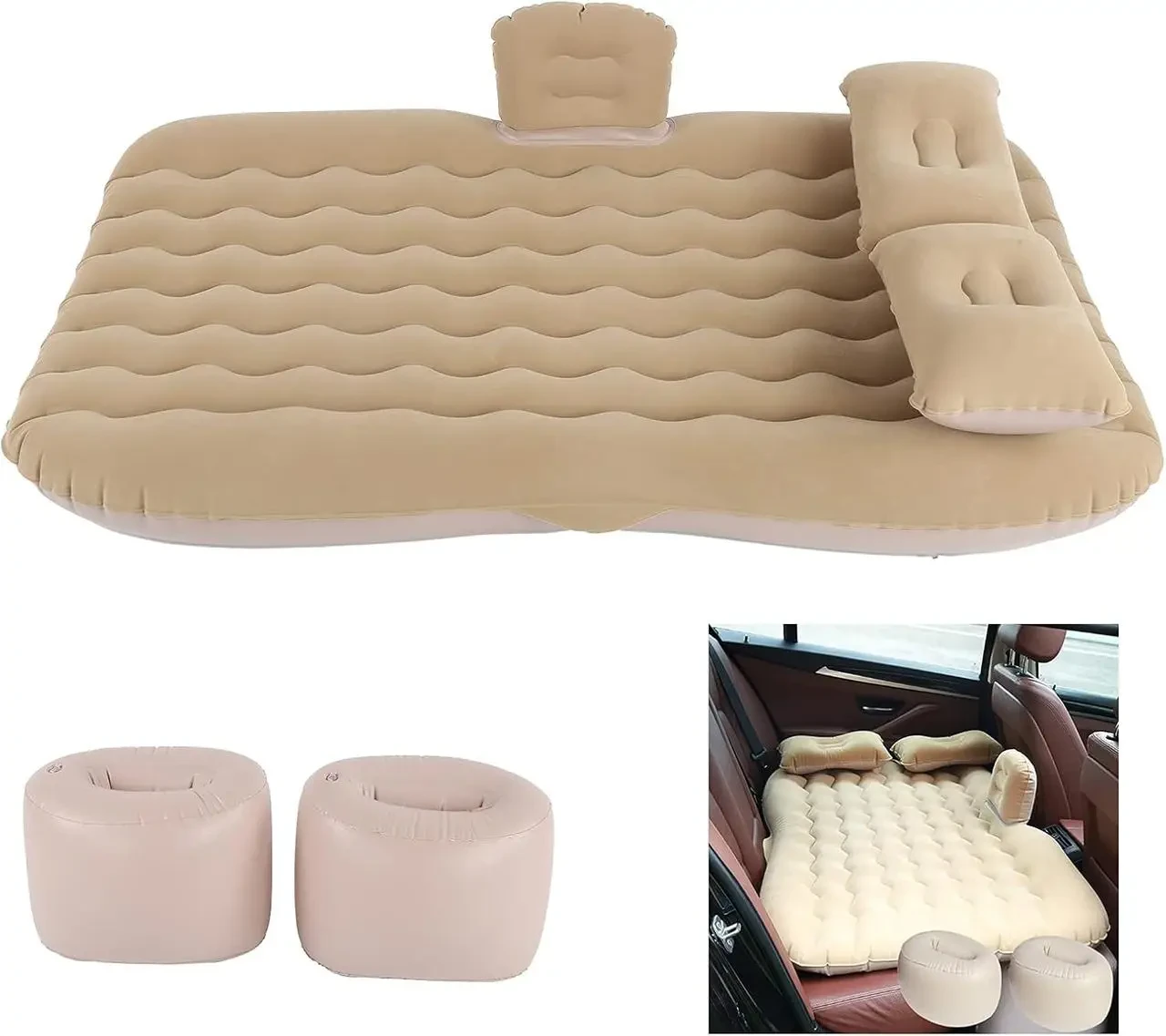 Автомобільний надувний матрац 132x80x15 см Car Travel Bed бежевого кольору для заднього сидіння