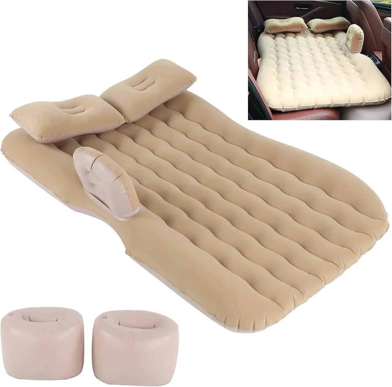 Автомобільний надувний матрац 132x80x15 см Car Travel Bed бежевого кольору для заднього сидіння
