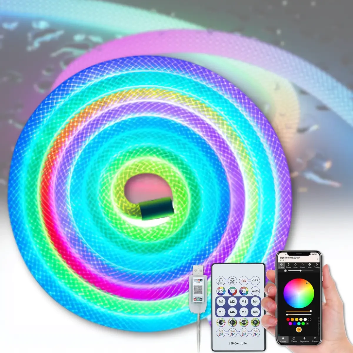 Неонова LED RGB стрічка 5 м із лускатим покриттям і керуванням через застосунок, пульт